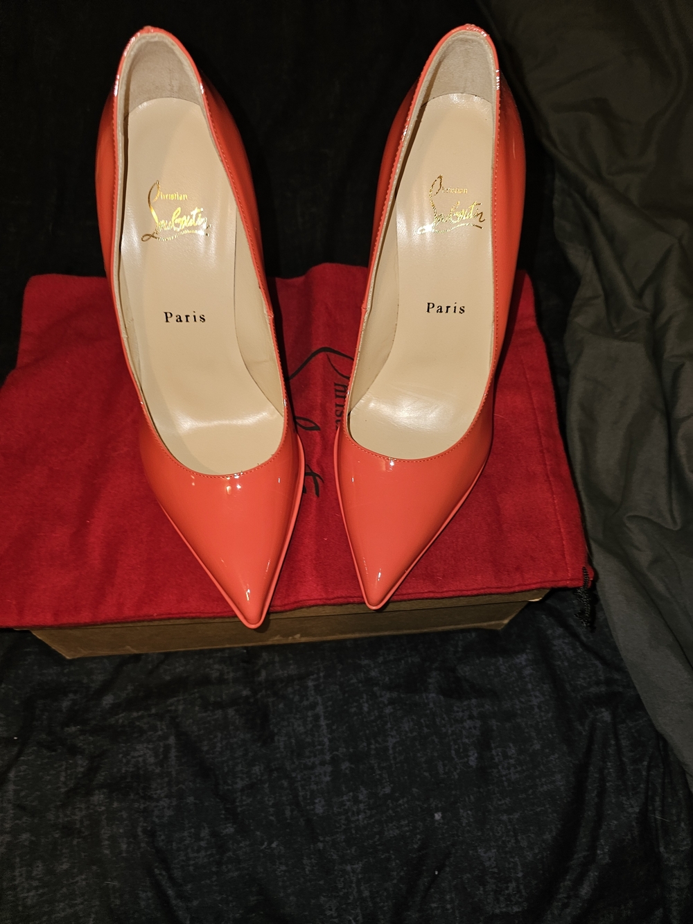 Christian Louboutin Pigalle Plato 120 Coral Flamingo Patent Pumps Size 40
